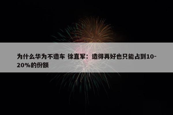 为什么华为不造车 徐直军：造得再好也只能占到10-20%的份额