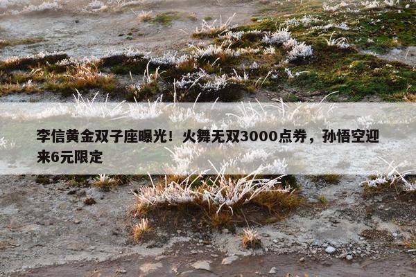 李信黄金双子座曝光！火舞无双3000点券，孙悟空迎来6元限定