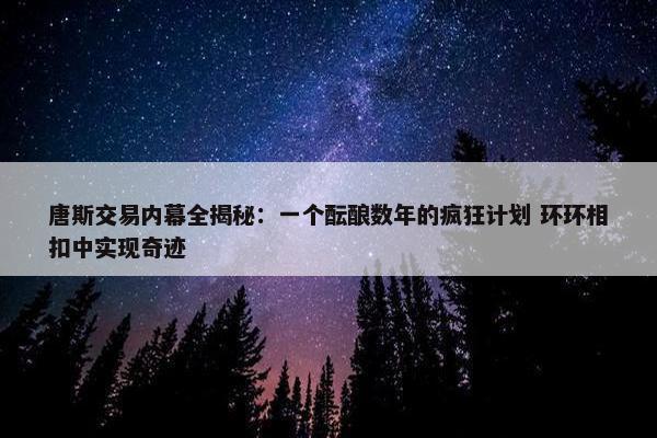 唐斯交易内幕全揭秘：一个酝酿数年的疯狂计划 环环相扣中实现奇迹