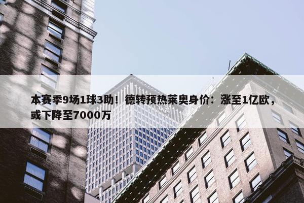 本赛季9场1球3助！德转预热莱奥身价：涨至1亿欧，或下降至7000万