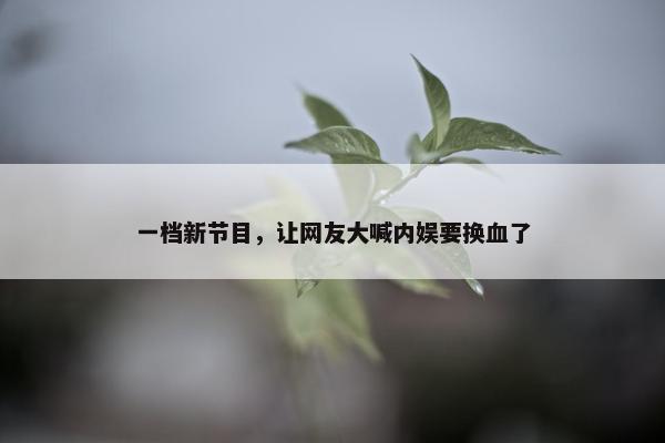 一档新节目，让网友大喊内娱要换血了