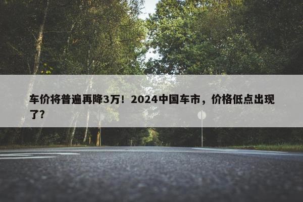 车价将普遍再降3万！2024中国车市，价格低点出现了？