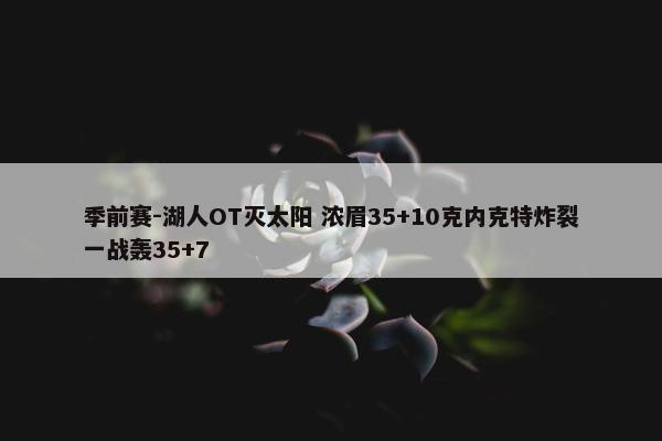 季前赛-湖人OT灭太阳 浓眉35+10克内克特炸裂一战轰35+7