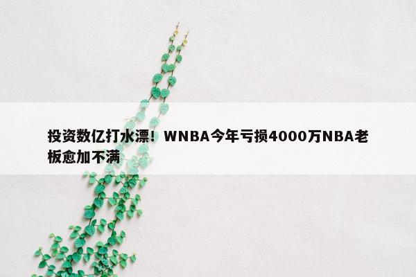 投资数亿打水漂！WNBA今年亏损4000万NBA老板愈加不满